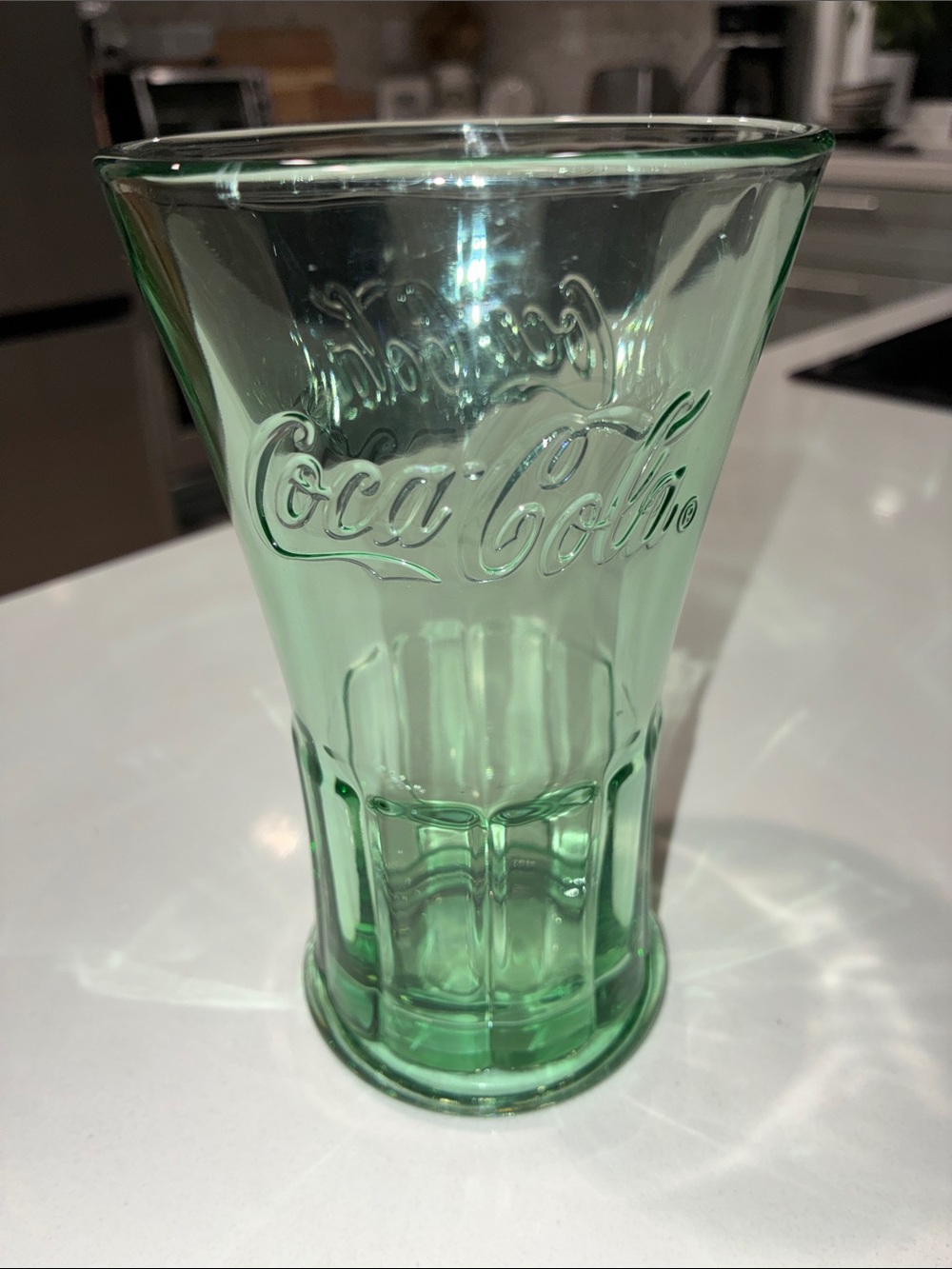 LIBBEY (NWT) Embossed With Coca Cola Logo Heavy Green Drinking Glass, 16 Ounce.